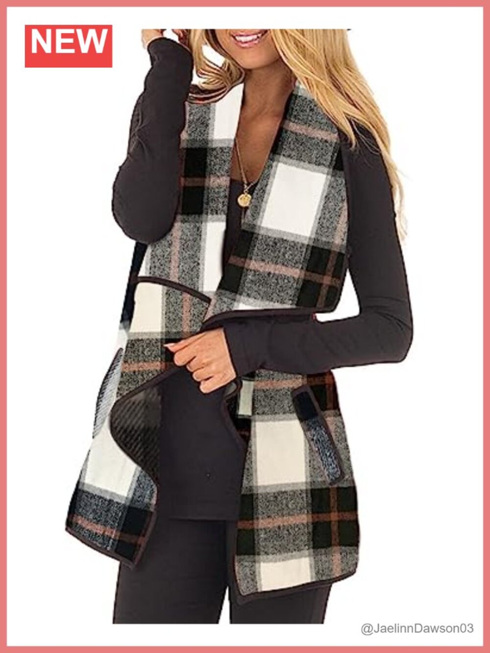 Buffalo Plaid Sleeveless Cardigan Vest Open Front with Pockets